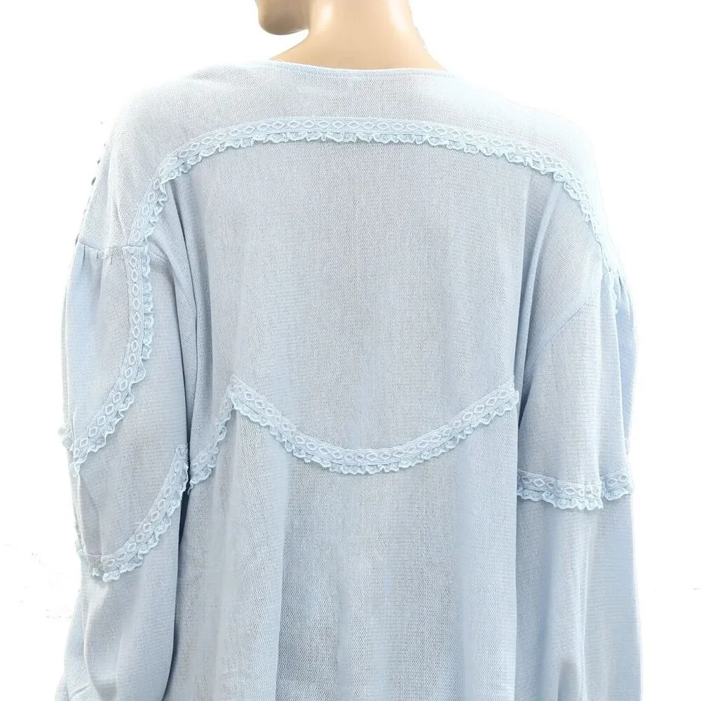 Free People Maisey Knit Top Blouse Floral Lace Embroidered Cotton XS NEW 277164